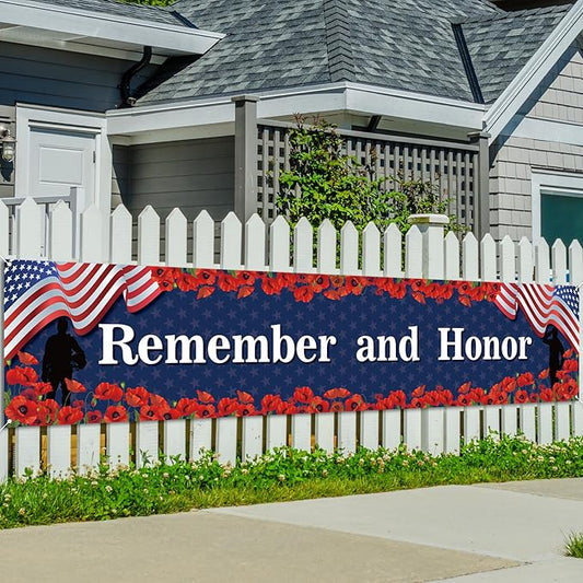 Rvsticty Memorial Day Decorations Remember and Honor Banner for Fence Yard Lawn Red White Blue Independence Day Decor 4th of July Memorial Day Decorations and Supplies for Home Party