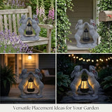 Rabbit Solar Garden Statue, Outdoor Double Bunny Decorations with Hanging Lantern, Bunny Figurines Decor for Patio Yard Lawn, Whimsical Housewarming Gifts for Women & Garden Lovers