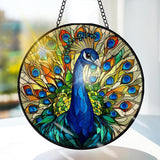 Bimkole Peacock Stained Glass Suncatcher Window Hanging - Animal Indoor Window or Doorway Decoration - Handmade Sun Catcher Decor for Garden Home Christmas & Birthday Gifts 7.87x7.87 inch