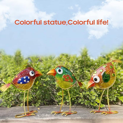 LEGIFO Garden Decor for Outside,Funny Metal & Glass Bird Decor for Indoor & Outdoor Set of 3,Yard Art Decor,Garden Art Statues Decorations,Colorful and Patriotic