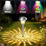 BEAU JARDIN 8 Pack Solar Pathway Lights White+ Color Changing Stainless Steel 3 Mode Outdoor Multicolor Metal Solar Powered Waterproof Glass for Garden Landscape Path Yard Walkway Driveway Silver