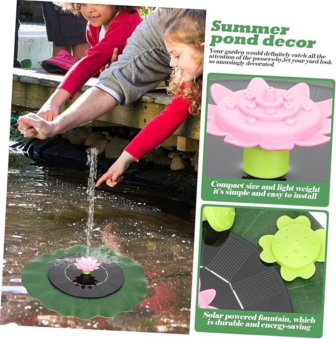 MERRYHAPY Solar-powered Floating Fountain with Nozzles for Ponds and Gardens Durable Lotus-leaf Design for Summer Outdoor Decor