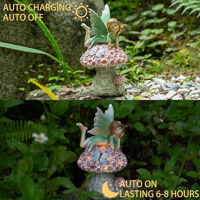 Suyorpe Fairies for Fairy Garden - Fairy Outdoor Statue Solar Powered Resin Ornaments,Patio Lawn Yard Porch,Fairy Figurines for Home Garden Gifts,8.66 inches Tall