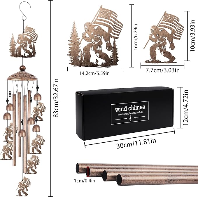 Bigfoot Wind Chime for Outside, Sasquatch Gifts for Women Men, Metal Forest Animal Wind Chime Yard Art Birthday Gift, Home Garden Patio Outdoor Indoor Decor