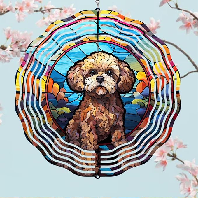 Poodle Dog Wind Spinners Outdoor Dog Memorial Gifts, 3D Metal Kinetic Hanging Garden Wind Spinner, Spinner Decor, Wind Sculptures for Outdoor & Indoor, Window, Yard Decor (Poodle 2)