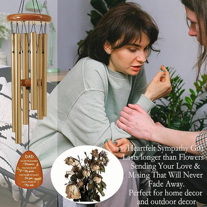 Dad Memorial Sympathy Wind Chimes for Outside, Dragonfly Wind Chimes for Loss of Father for Bereavement/Condolence/Funerary Gift Idea,32inch Wooden,Brown