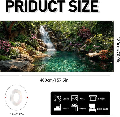 Garage door banner cover, 6x13 ft beautiful waterfall and pond background, Large Outdoor Backyard Landscape Decoration (Waterfall Pond)