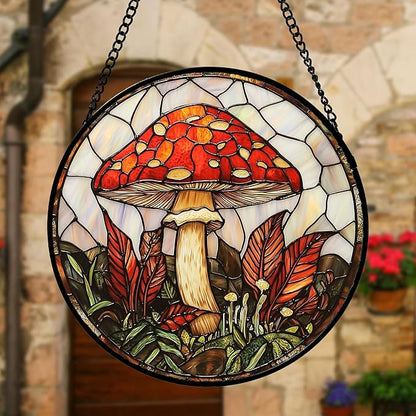 DASTOLL Stained Glass Window Hanging, Big Red Mushroom Suncatcher for Doors Home Sun Catchers Decoration and Christmas, Mother's Day Birthday Gifts for Women, Men, and Mom 6.3 in
