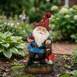 Topadorn Garden Gnome Statue LED Light Solar Energy Gnome Figurine with Ladybug on Hand Mushroom for House, Lawn Decor 11 Inch