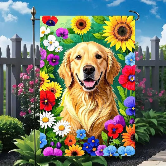 BlissYard Spring Garden Flag Double Sided 12x18 Inch Cute Golden Retriever Seasonal Welcome Small Flags For Outside Outdoor Decor Yard Farmhouse Holiday Spring Summer Decorations Yard Flags