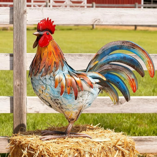 Ratuor Metal Rooster Decor Garden Statue,Yard Chicken Decorations Outdoor Sculpture for Backyard Patio Kitchen Lawn Ornaments,Birthday Housewarming Gifts for Women Mom