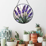 Lavender Flower Stained Glass Window Hanging Suncatchers, Purple Lavender Sun Catchers Indoor Window Glass Wall Art Decor, Floral Botanical Wall Hanging Decorations Sculptures, 7.9x7.9in
