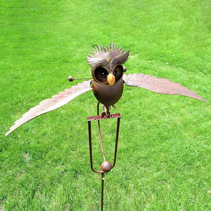 Metal Swinging Owl Wind Spinner for Yard and Garden Decor, Outdoor Metal Windmill Art Deco, Lawn Decorations Wind Sculpture and Spinner, Garden Stake Decorative Kinetic Sculpture