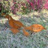 4pcs Rusty Iron Quail Family Garden Craft Set - Metal Quail Parent & Chicks Sculptures, Outdoor Decoration for Spring Garden Landscape, Lawn & Flower Beds - Metal Quail Family Art