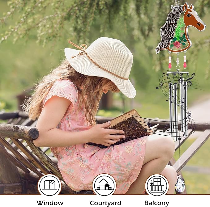 KY&BOSAM Horse Wind Chime with Crystal Sympathy Wind Spinner Memorial Wind Chime for Loss of Loved One Prime Bereavement Sympathy Memorial Gift for Loss of Mother Nana Father Gift Home Garden Decor