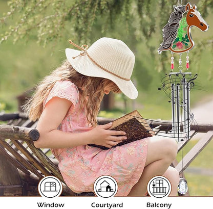 KY&BOSAM Horse Wind Chime with Crystal Sympathy Wind Spinner Memorial Wind Chime for Loss of Loved One Prime Bereavement Sympathy Memorial Gift for Loss of Mother Nana Father Gift Home Garden Decor
