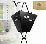U-nitt Rain Chain Water Collection for Gutters Rainwater Catcher & Diverter, 8.5 FT Chains for Outside Garden, Black Square Cups, Roof Downspout, Works with Heavy Rain, w/ Gutter Clip for Rainchains
