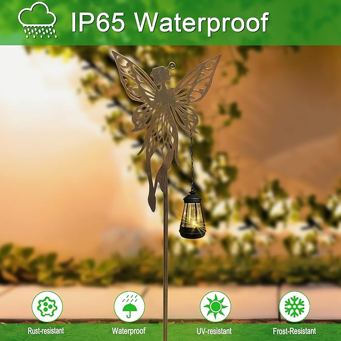 Solar Dancing Fairy Garden Decor, Outdoor Metal Fairy Statues with Stakes, Waterproof Garden Ornament for Patio Lawn Yard, Housewarming Gift for Gardening Mom Grandma