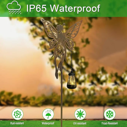 Solar Dancing Fairy Garden Decor, Outdoor Metal Fairy Statues with Stakes, Waterproof Garden Ornament for Patio Lawn Yard, Housewarming Gift for Gardening Mom Grandma