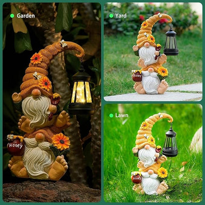 Solar Garden Gnome Statue with LED Lights, Waterproof Outdoor Decoration for Patio Lawn Yard, Perfect for Mom Women Grandma