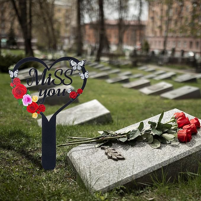 Cemetery Decorations for Grave, Happy Mom Dad Grave Decorations for Cemetery, Memorial Heart Graves Markers for Outdoors
