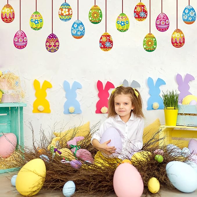 16 Pieces Easter Egg Outdoor Hanging Ornaments Decorations Happy Easter Hanging Porch & Tree Yard Lawn Decor - Double-Side Printed