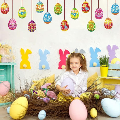 16 Pieces Easter Egg Outdoor Hanging Ornaments Decorations Happy Easter Hanging Porch & Tree Yard Lawn Decor - Double-Side Printed