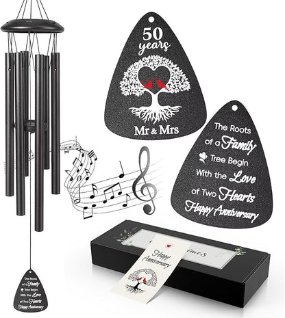 50th Anniversary Wind Chimes Gifts for Men Women,Romantic 50 Year Anniversary for Couples, Wife, Husband, Parents, Friends, 50th Wedding Gifts Idea of Happy Anniversaries Decorations,Black