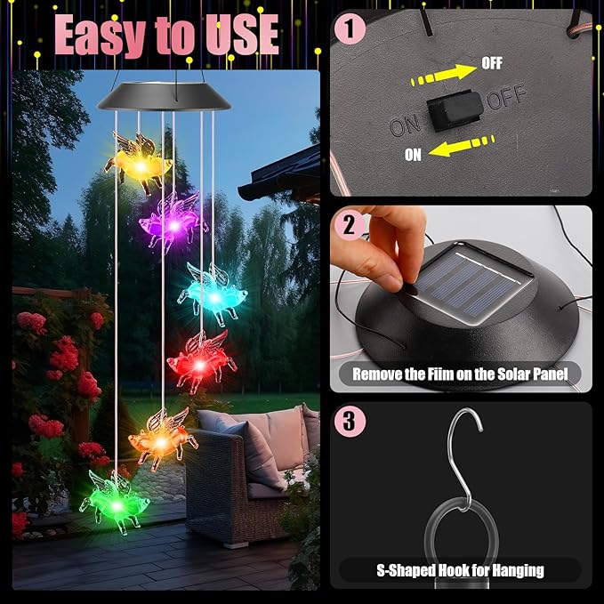 Thyle Outdoor Solar Flying Pig Wind Chimes Lights Color Changing Flying Pig Chimes Romantic Solar Powered Wind Bell Waterproof Lights for Garden Room Patio Indoor Outdoor Decoration