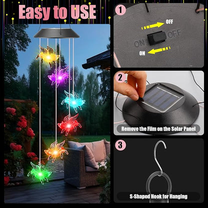 Thyle Outdoor Solar Flying Pig Wind Chimes Lights Color Changing Flying Pig Chimes Romantic Solar Powered Wind Bell Waterproof Lights for Garden Room Patio Indoor Outdoor Decoration