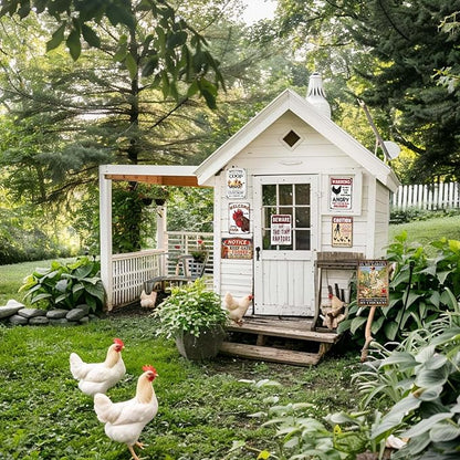 Chicken Signs, Funny Chicken Coop Sign Beware of The Tiny Raptors Metal Tin Sign Chicken Coop Accessories Outdoor Chicken Farm Sign Yard Decor Gifts 8x12 Inch