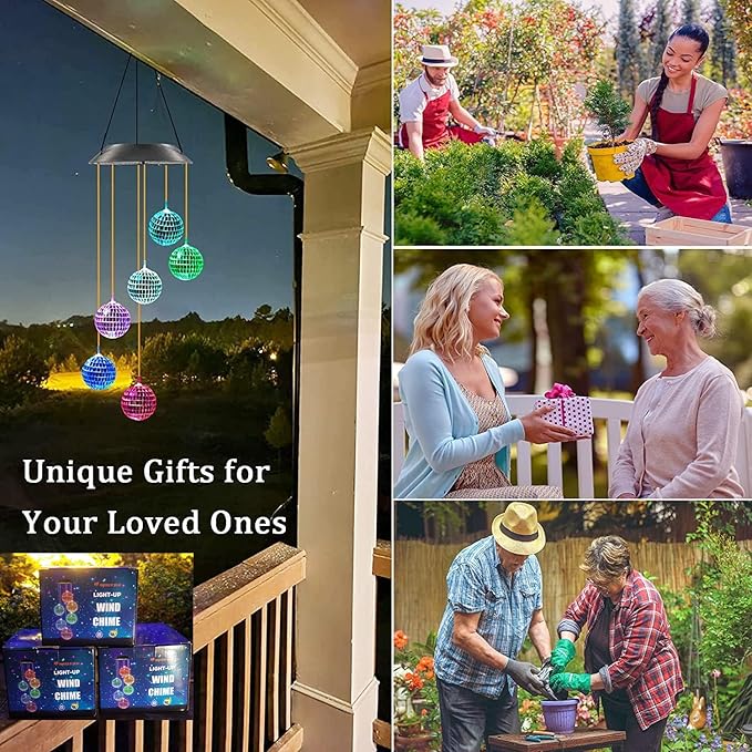 Purtuemy Solar Wind Chime for Porch Decor, Solar Lights Outdoor Decorative for Garden and Patio, Birthday Gifts for Women Mom Grandma