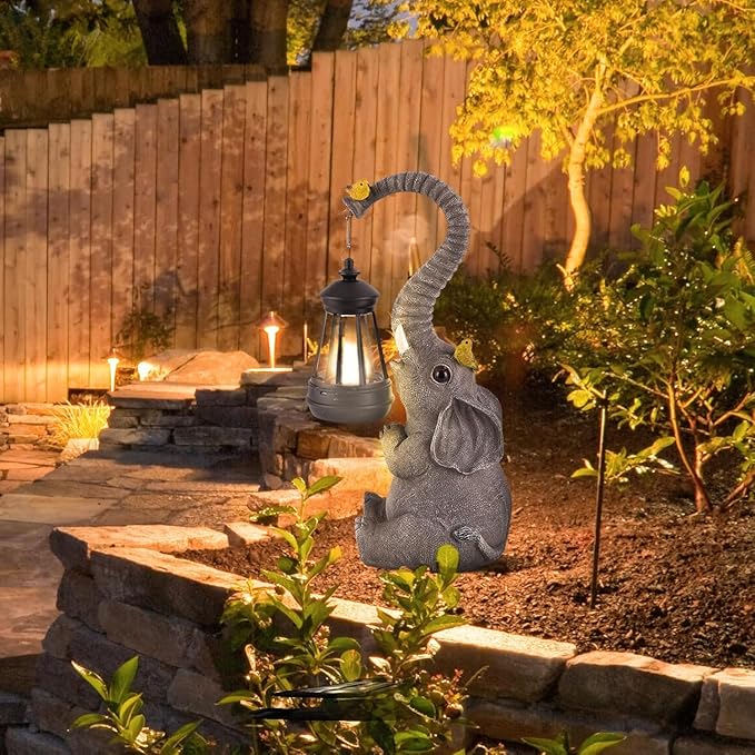 Solar Outdoor Garden Decor Elephant Statues Lights, Lucky Elephant Unique Mom Birthday Gifts for Mom, Housewarming Gifts and Yard Decoration