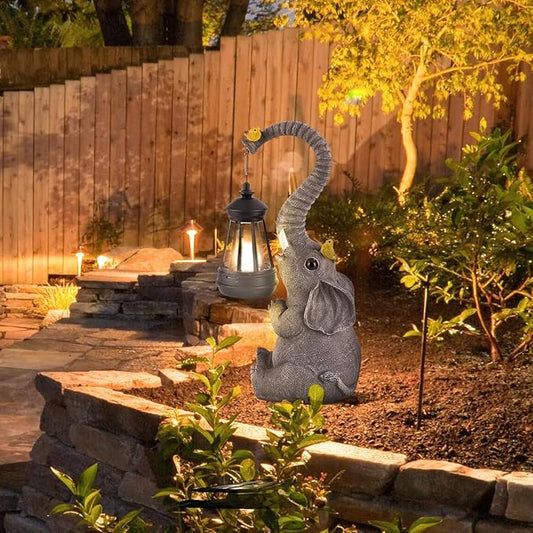 Solar Outdoor Garden Decor Elephant Statues Lights, Lucky Elephant Unique Mom Birthday Gifts for Mom, Housewarming Gifts and Yard Decoration