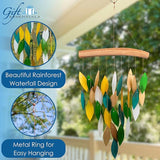 Blue Handworks Rainforest Waterfall Glass and Driftwood Chime, Sandblasted Glass and Found Wood Handcrafted Wind Chime