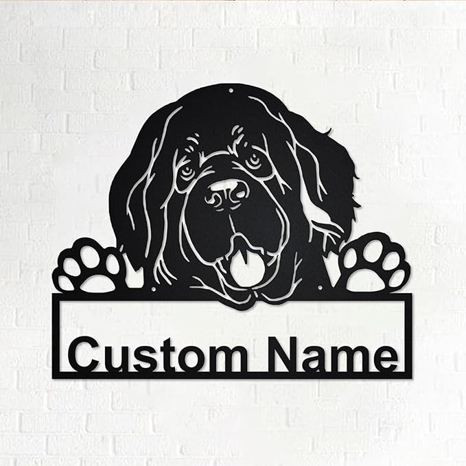 Personalized Newfoundland Dog Address Plaque Sign, Metal Welcome Signs, Custom House Number, Dog Kennel Sign, Outdoor Wall Art Decor, Porch and Patio Hanging Decorations, Pet Lover Gifts
