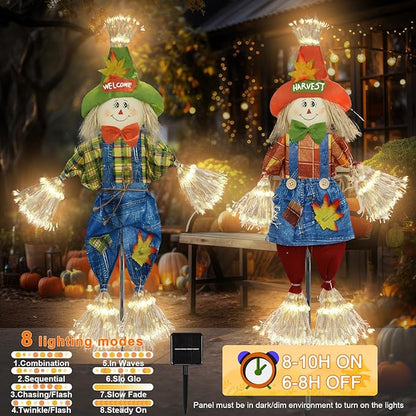 Fall Decorations Outdoor Scarecrow with Firework Lamp, Solar Powered Autumn Harvest Thanksgiving Halloween Decor for Yard,Garden,Porch, Farmhouse - 39 Inch