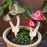 2pcs Ceramic Mushroom Garden Stake, Fairy Garden Figurines Decoration,Yard Outdoor Mushroom Decor, 11.8" in Height