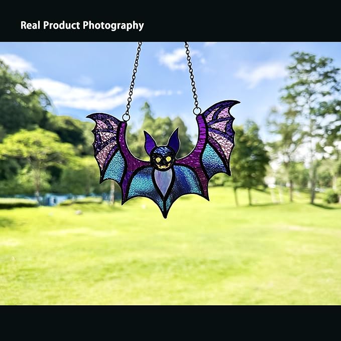 Bat Stained Glass Window Hangings, Halloween Bat Suncatcher Home Decor, Gothic Bat Lovers Gifts.