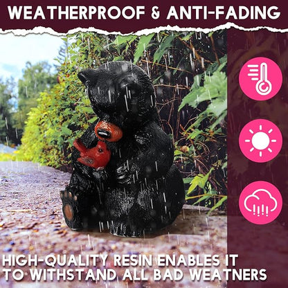 Geelin Solar Black Bear Statue Decoration Garden Bear and Cardinal Figurine Christmas Lighted Outdoor Yard Garden Patio Lawn Decor Unique Birthday Housewarming Gifts for Mom Women 5.5 Inch