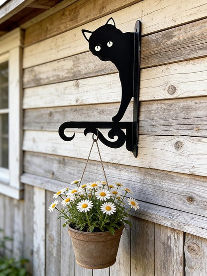 Iron Plant Hangers Hooks for Outdoor -10inch Hanging Plants Flower Fern Pots Lantern Bird Feeder Wind Chimes for Porch Garden Farmhouse (The cat Hiding in The Dark)