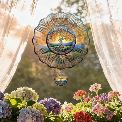 Tree of Life Wind Spinner - 3D Stainless Steel Kinetic Spinning Hanging Decor for Outdoor Garden Patio Porch 12 Inch Art Ornaments Christmas Decoration Birthday Gifts for Women Mom Grandma