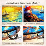 Lighthouse Ocean Suncatcher Window Hanging, 7.8" Stained Glass Decor, Symbolic Gift for Family, Friends and Loved Ones, Coastal Home Decor for Window, Wall, Living Room and Sunroom