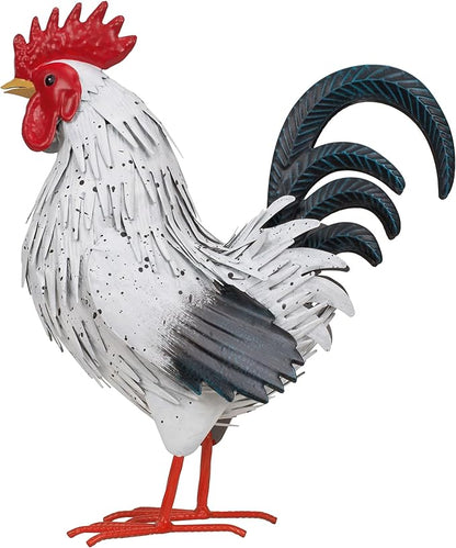 Ratuor Rooster Garden Statue Sculpture Metal Chicken Yard Decor Outdoor Figurines Patio Backyard Decoration (White)