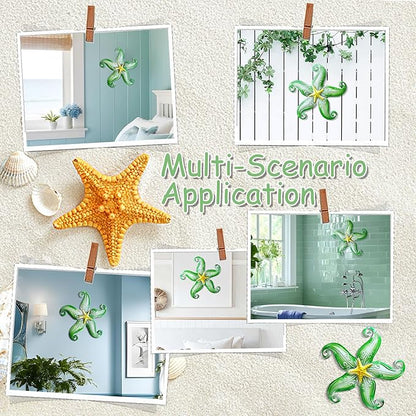 POXOHO Starfish Outdoor Metal Wall Decor, Metal Wall Art Outdoor for Garden Yard Fence, 12" Hanging Glass Sculpture, Starfish Coastal Wall Decor for Ocean Themed Gifts (Green)