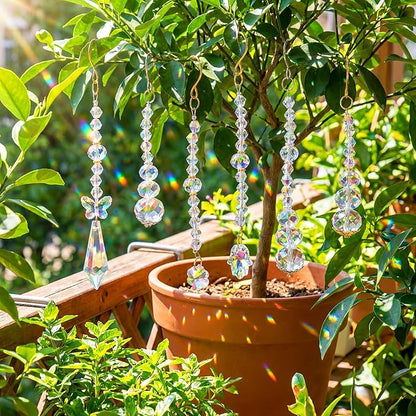 MTLEE 6 Pcs Crystal Suncatchers Plant Decorations Charms Hanging Prisms for Window Indoor Garden Plant Pot Holder Hanger Tree Vine Home Chandeliers Outdoors(Classic)