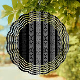 Tribal Boho Geometric Stripes Round Wind Spinner 10", 3D Stainless Steel Wind Spinners for Yard and Garden Black Indoor Outdoor Metal Hanging Craft Ornaments for Porch Lawn Home Party Decoration
