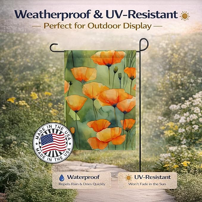 Caroline's Treasures California California Poppies in Watercolor Garden Flag Mailbox Flag Decorative Yard Flag Banner Outside Patio Artwork Yard Flower Beds, Garden Size, Multicolor