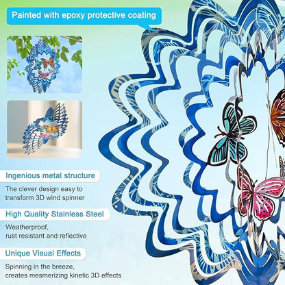 Goolyrusim Wind Spinner Outdoor, Butterfly Wind Spinner, 12in Laser Cut Stainless Steel Hanging Wind Sculptures, Garden Decoration Yard Decor, Butterfly Gifts for Women Mom Wife Girl Sister Grandma