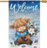 Heyfibro Welcome Summer Highland Cow Garden Flag 28x40 Double Sided Burlap Spring Flower Sunflower Bee Small Yard Banner for Rustic Seasonal Outside Outdoor House Decoration (ONLY FLAG)